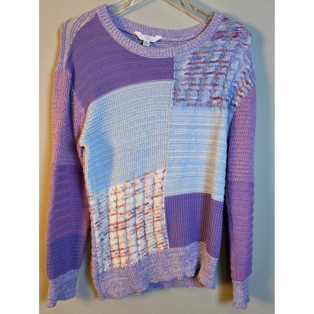 Time & Tru Womens Sz‎ M/10 Patchwork Ombre Knit Crew Neck Sweater Cozy Pastel
